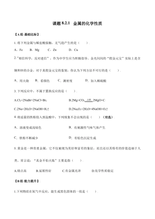 课题8.2.1 金属的化学性质-九年级化学下册同步分层作业（人教版）.doc