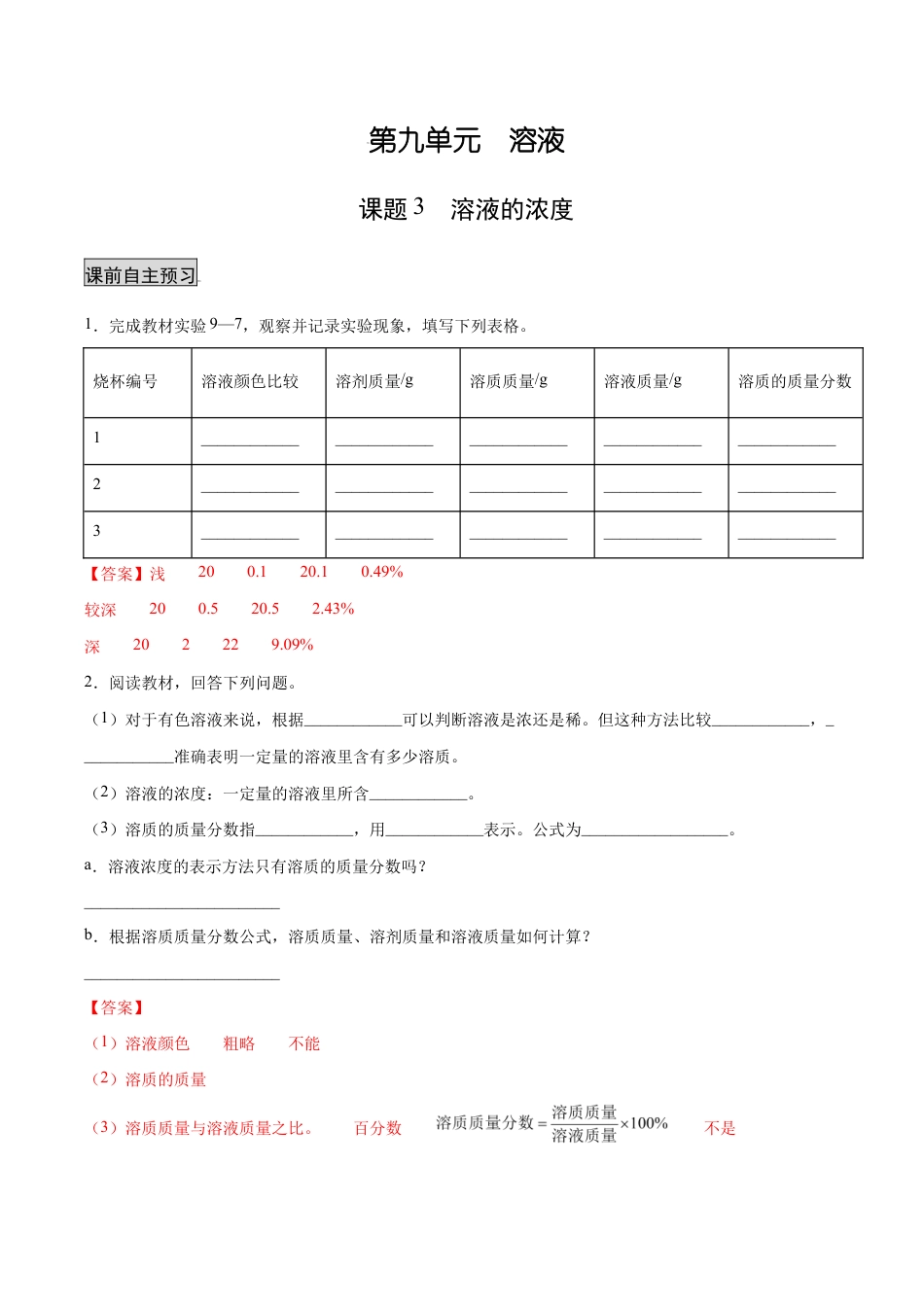 初三化学练习试卷-9.3 溶液的浓度(人教版)(含答案解析).docx_第1页