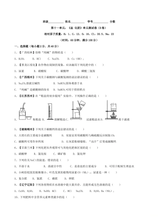 初三化学练习试卷-第十一单元 盐 化肥单元测试卷（B卷提升篇）（原版试卷）.doc