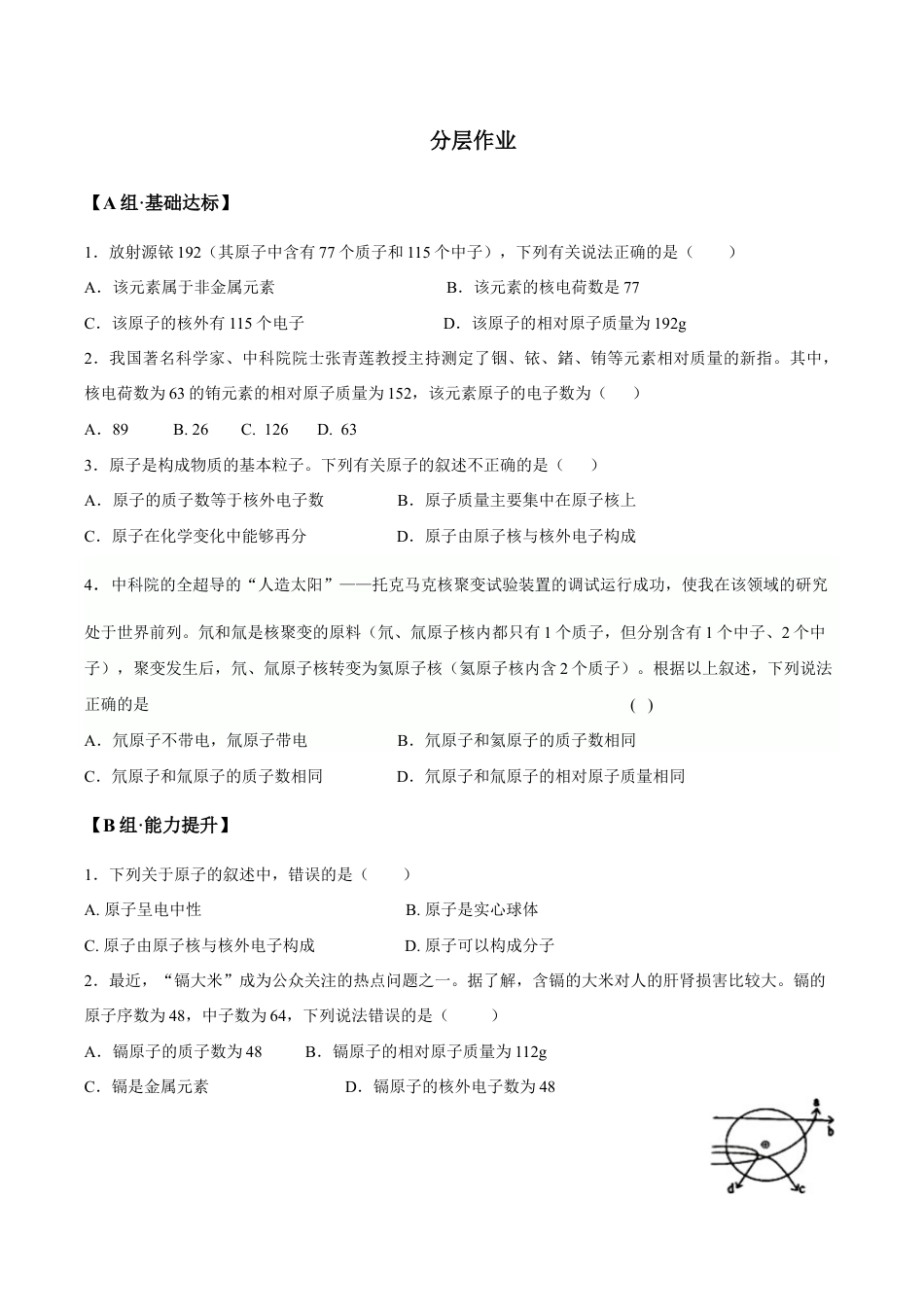 课题3.2.1 原子的结构与相对原子质量-九年级化学上册同步分层作业(人教版).doc_第2页