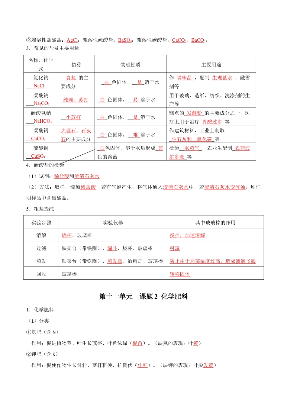 初三化学练习试卷-第十一单元 盐 化肥(人教版)(记忆版).docx_第3页