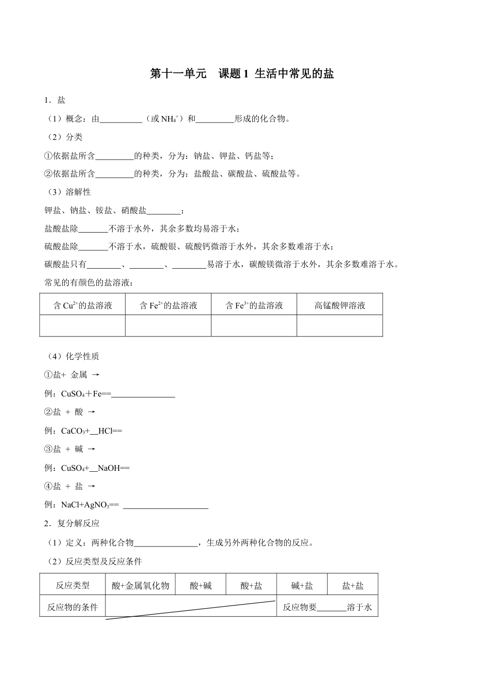初三化学练习试卷-第十一单元 盐 化肥(人教版)(测试版).docx_第1页