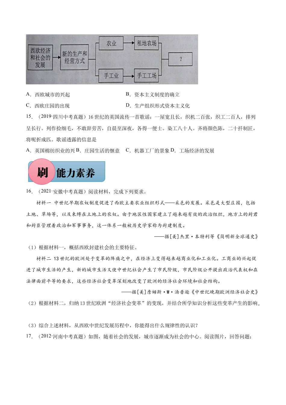 第13课 西欧经济和社会的发展-【必刷题】九年级历史上册同步练习(部编版).docx_第3页