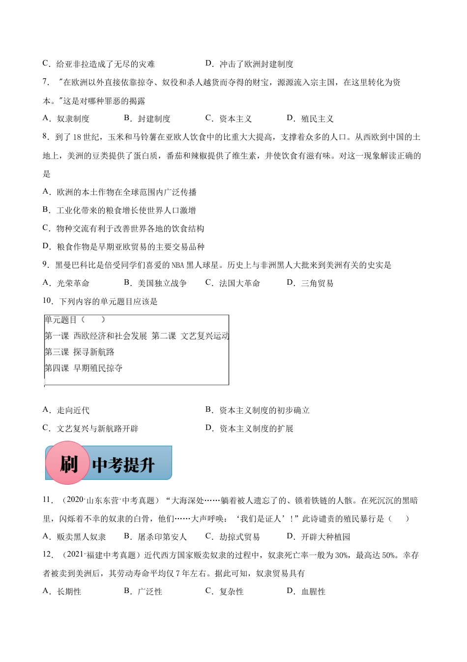 第16课 早期殖民掠夺-【必刷题】九年级历史上册同步练习(部编版).docx_第2页