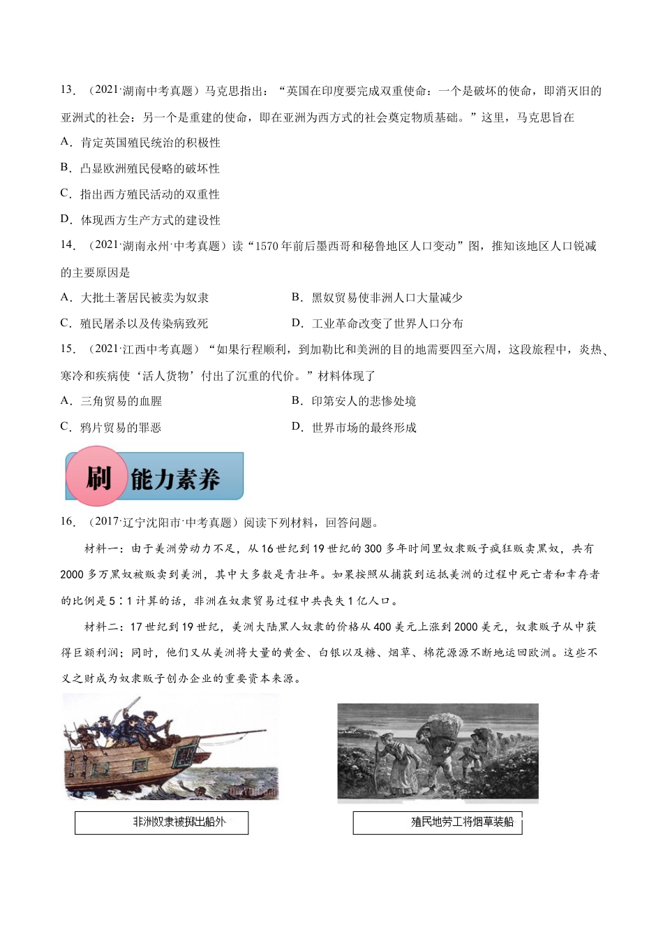 第16课 早期殖民掠夺-【必刷题】九年级历史上册同步练习(部编版).docx_第3页