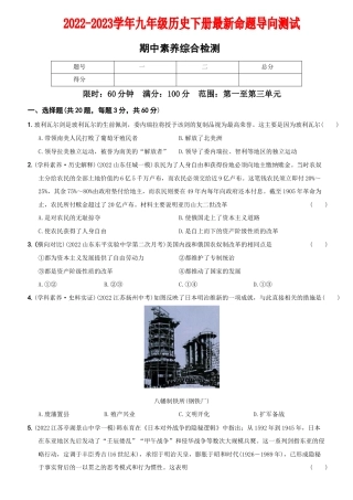 【07】期中素养综合检测—九年级历史下册最新命题导向测试（部编版）.docx