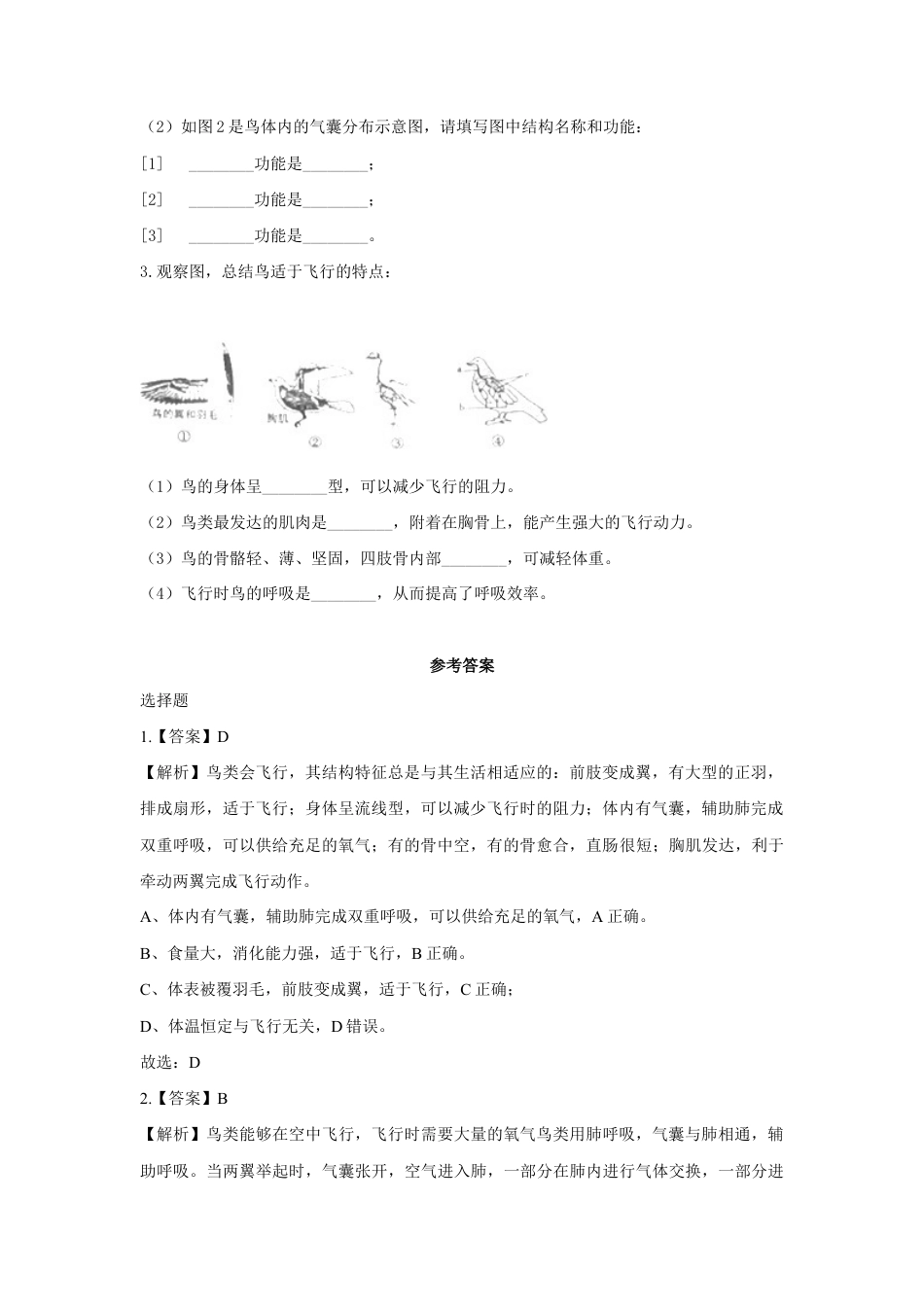 【培优练习】《鸟》(生物人教八年级上册).doc_第3页