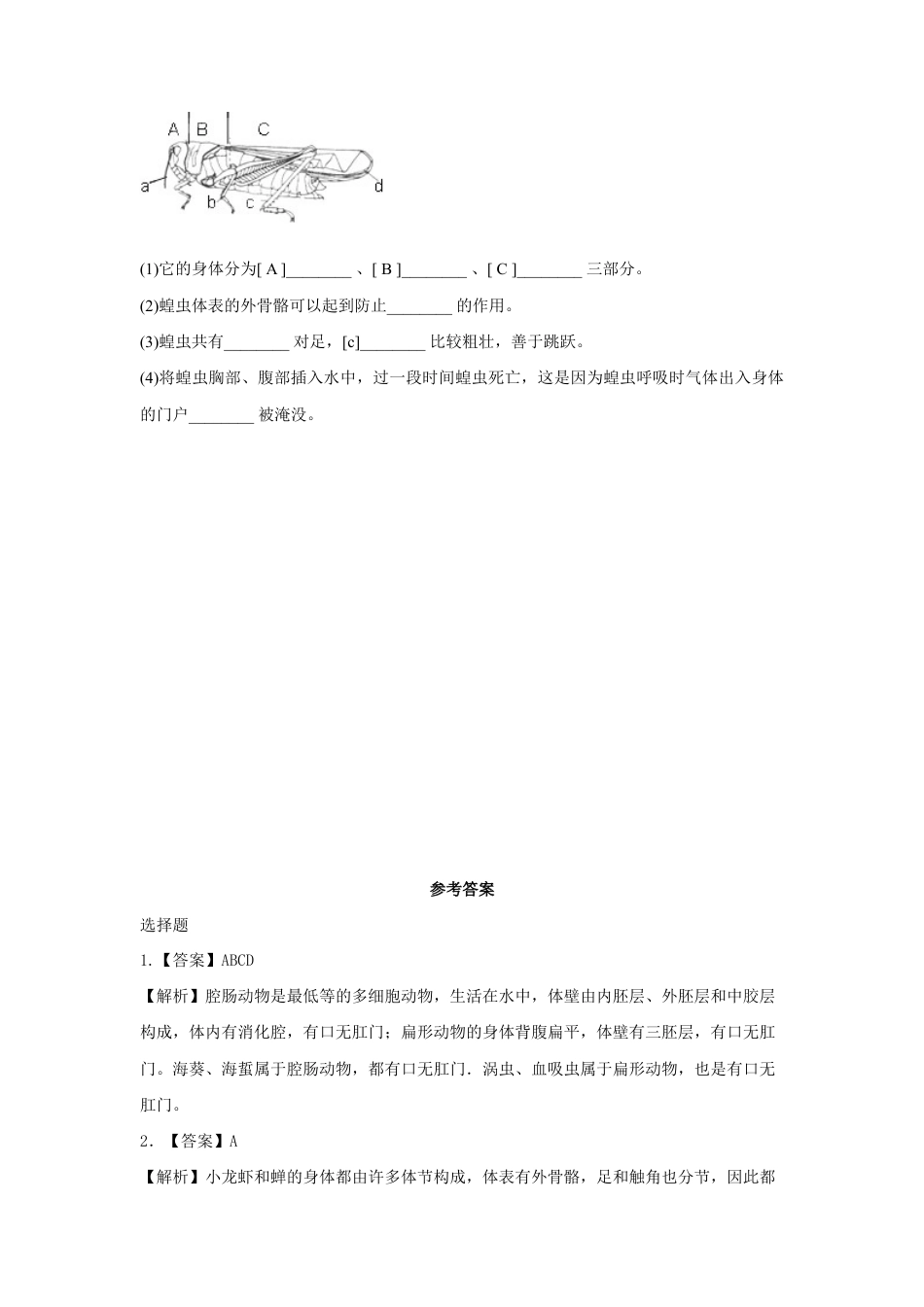 【培优练习】《软体动物和节肢动物》(生物人教八年级上册).doc_第3页