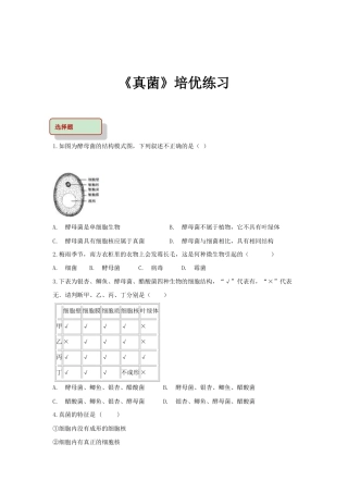 【培优练习】《真菌》（生物人教八年级上册）.doc