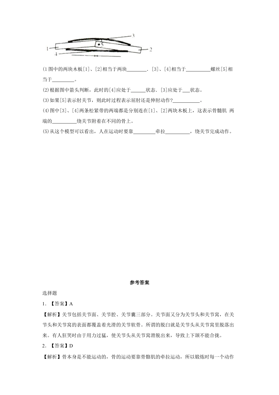 【提升练习】《动物的运动》(生物人教八年级上册).doc_第2页