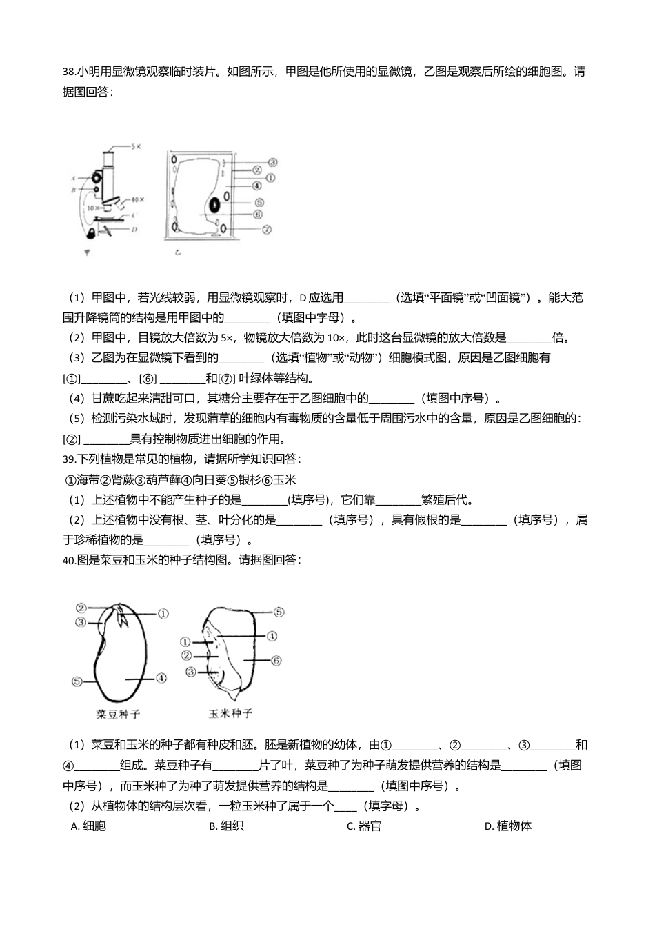 07、七年级上学期生物期末考试试卷.doc_第3页