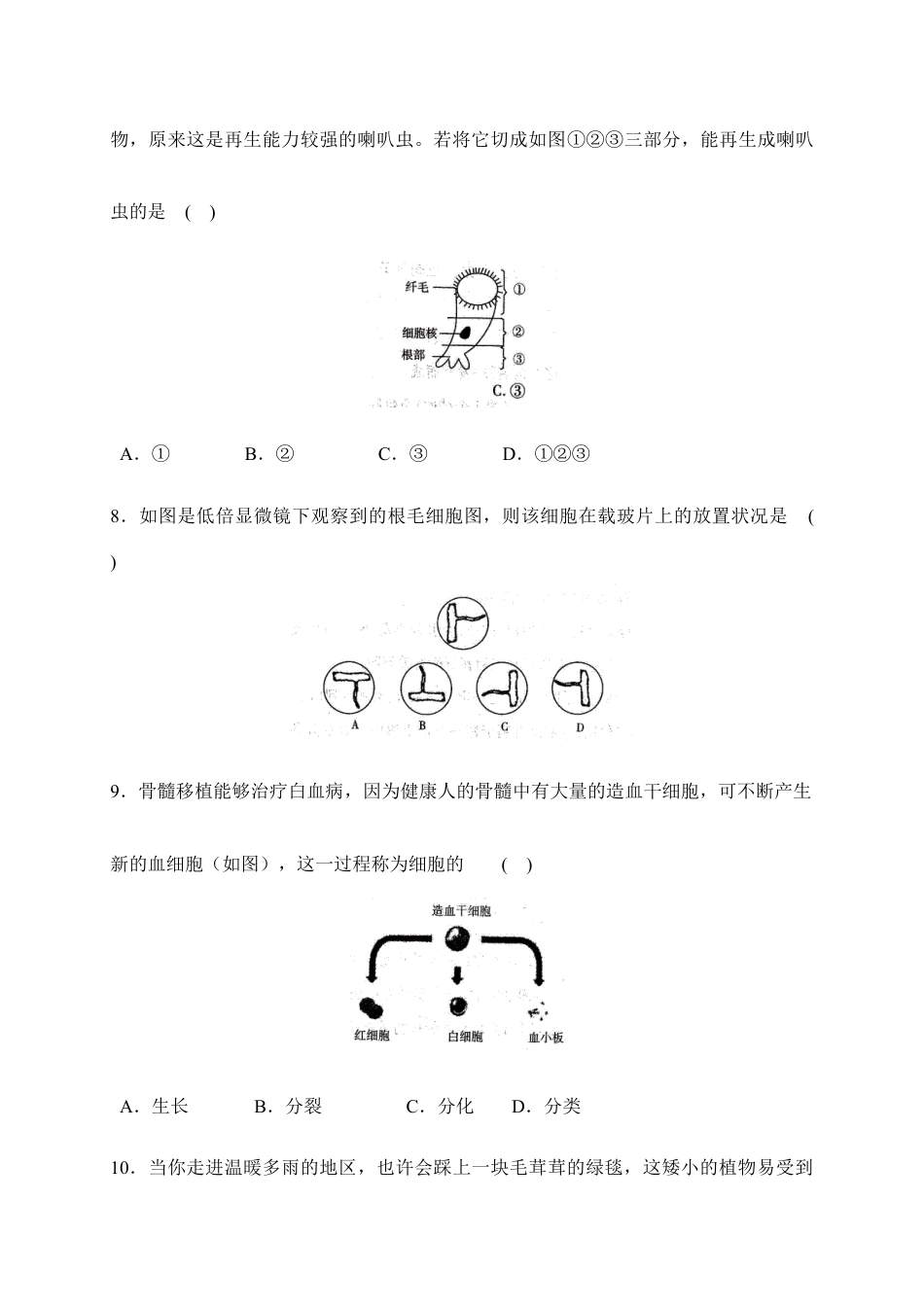 人教版七年级(上)期末生物试卷(六).doc_第3页