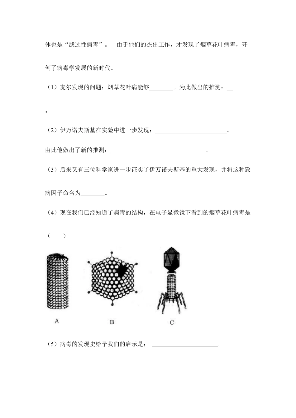 人教版生物八年级上册《病毒》同步练习.doc_第3页