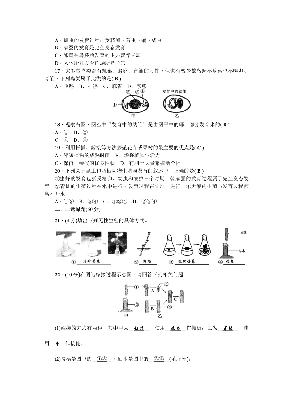人教版生物八年级下册第七单元第一章 测试题.doc_第3页
