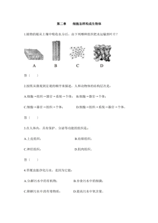 人教生物七年级上-《细胞怎样构成生物体》章末检测2.doc