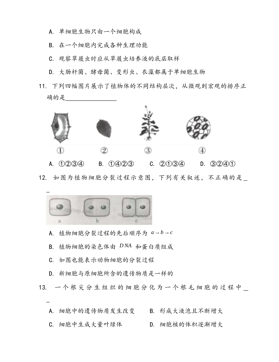 人教生物七年级上-第2单元第2章 细胞怎样构成生物体 随堂练习(word版含答案).docx_第3页