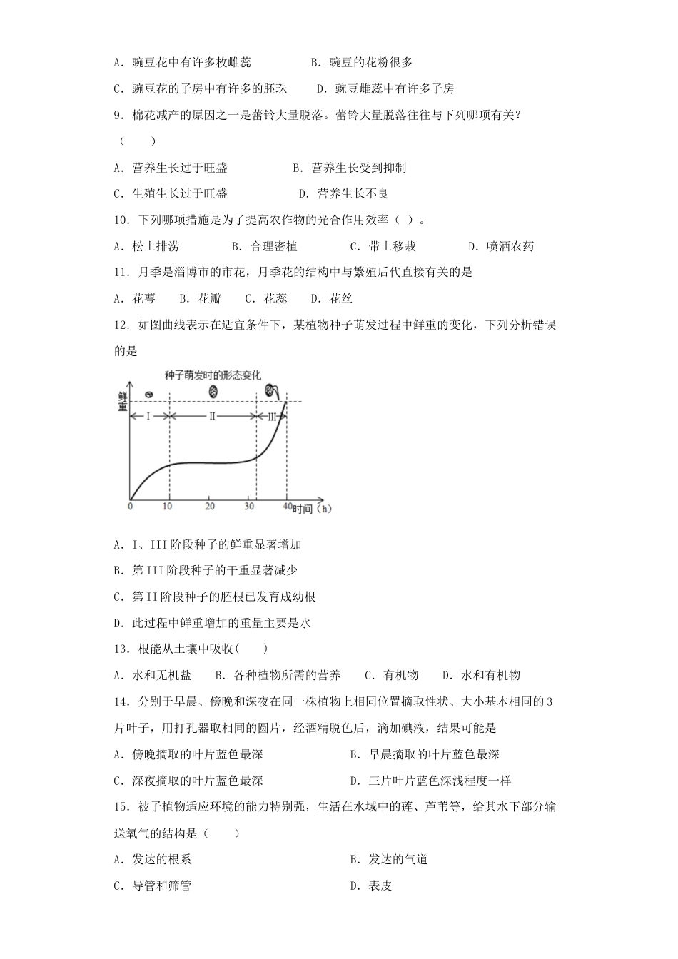 人教生物七年级上-第3单元《生物圈中的绿色植物》测试题(含答案).docx_第2页