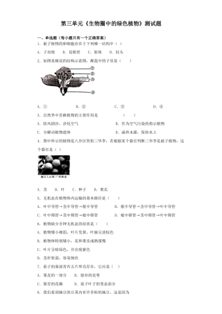 人教生物七年级上-第3单元《生物圈中的绿色植物》测试题（含答案）.docx