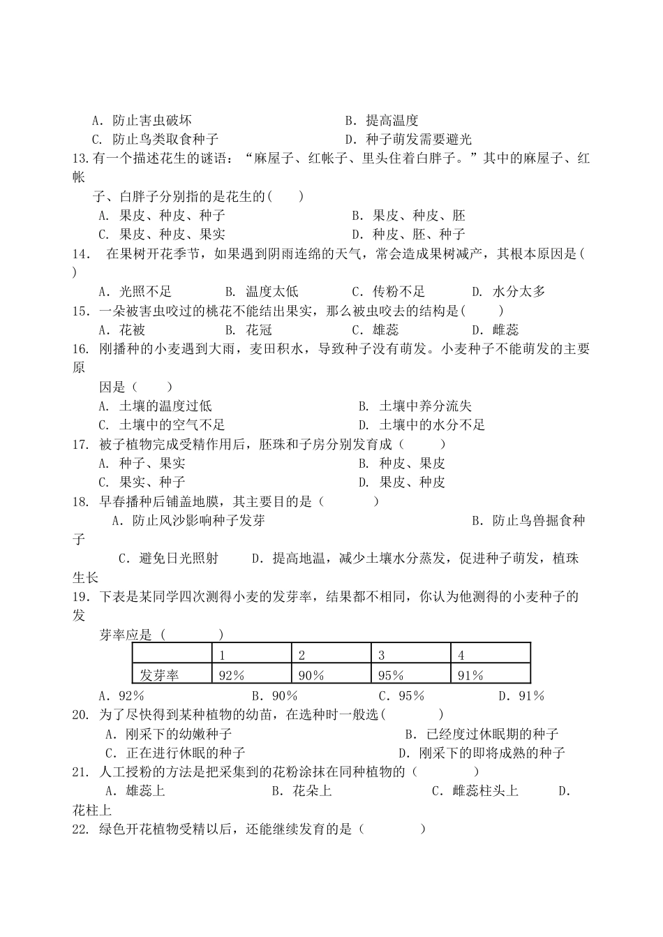 人教生物七年级上-第3单元生物圈中的绿色植物测试题(Word版含答案).doc_第2页