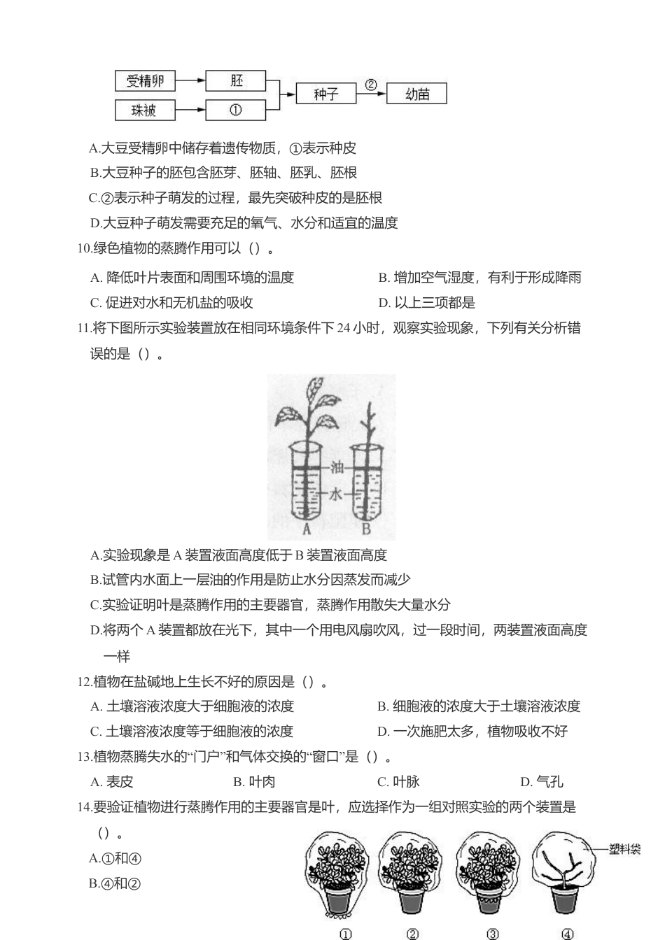 人教生物七年级上-第3单元生物圈中的绿色植物单元综合卷.doc_第2页