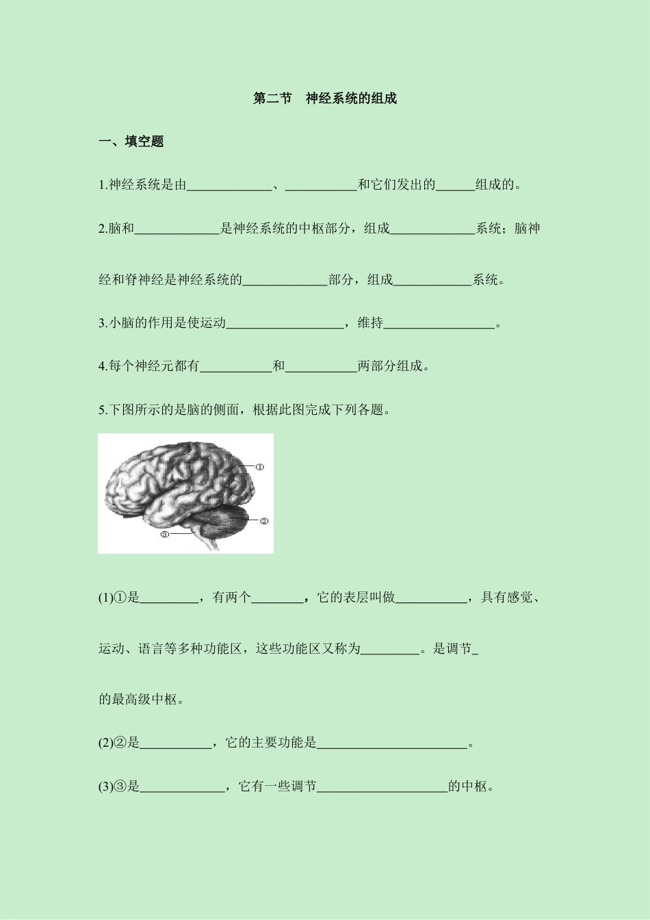 生物七年级下册-《神经系统的组成》同步练习.doc_第1页