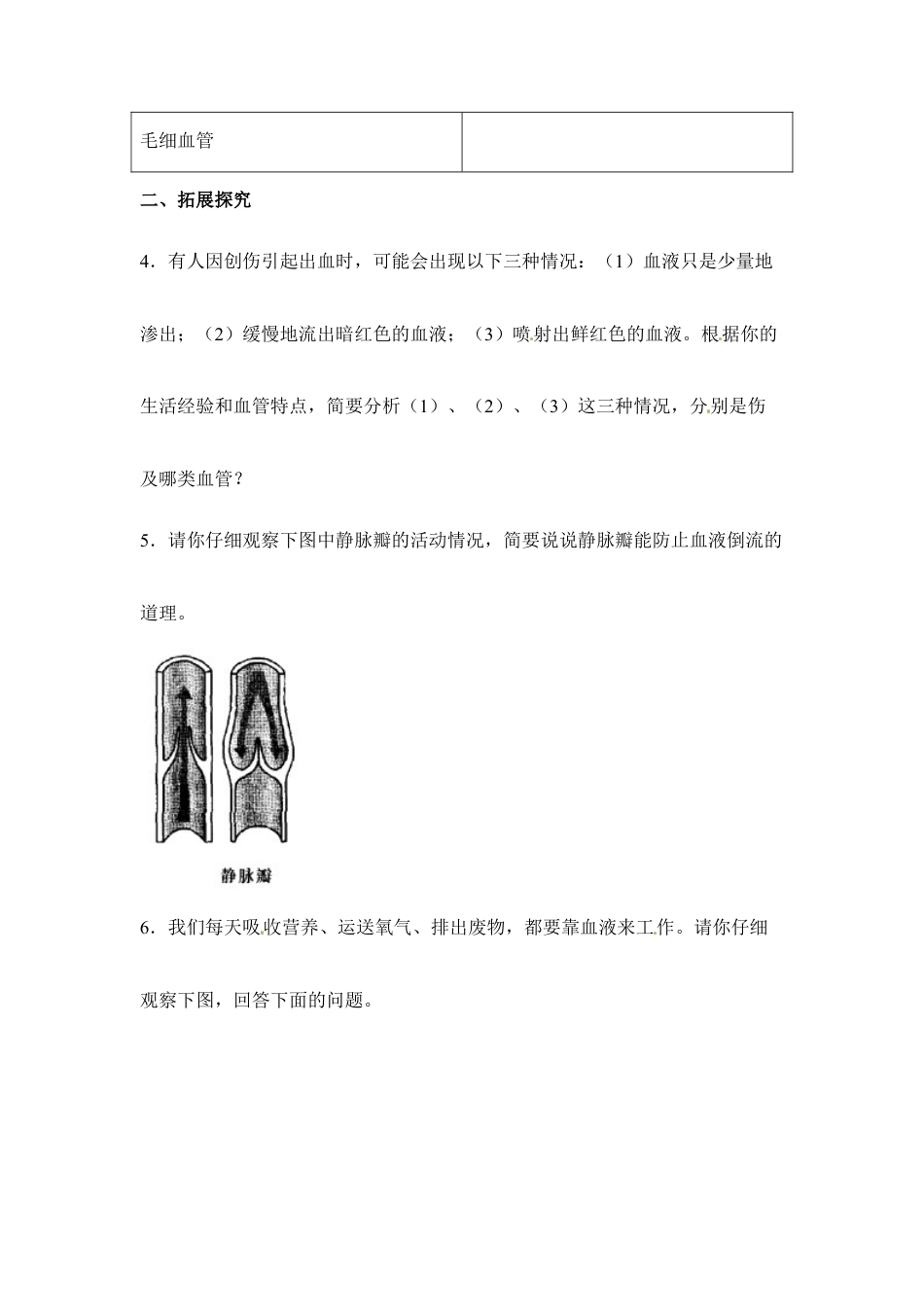 生物七年级下册-《血流的管道——血管》同步练习.doc_第2页