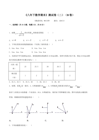 人教版数学八年级下册期末测试卷02（B卷）.doc