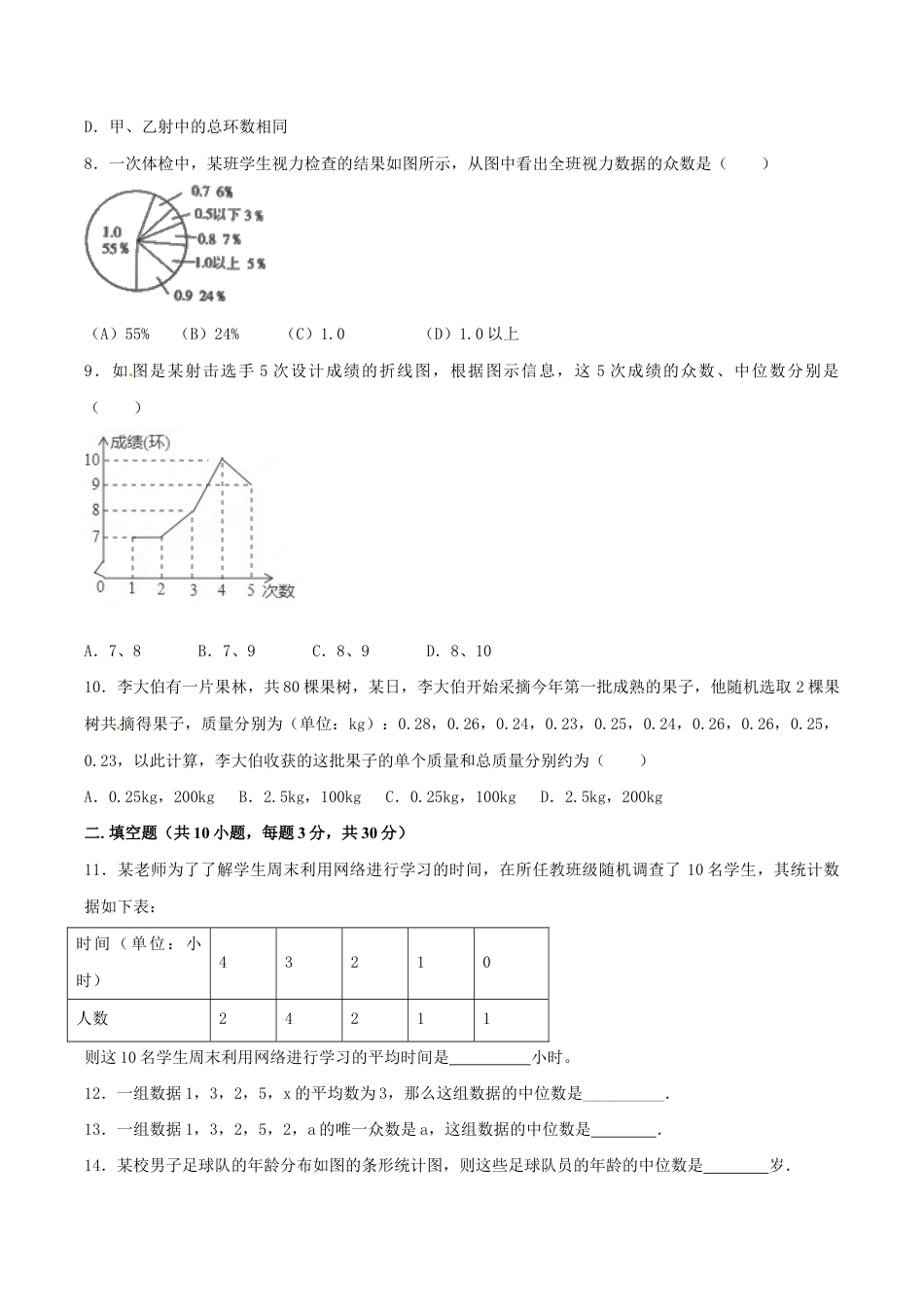 人教版数学八年级下册第20章 数据的分析(B卷).doc_第2页