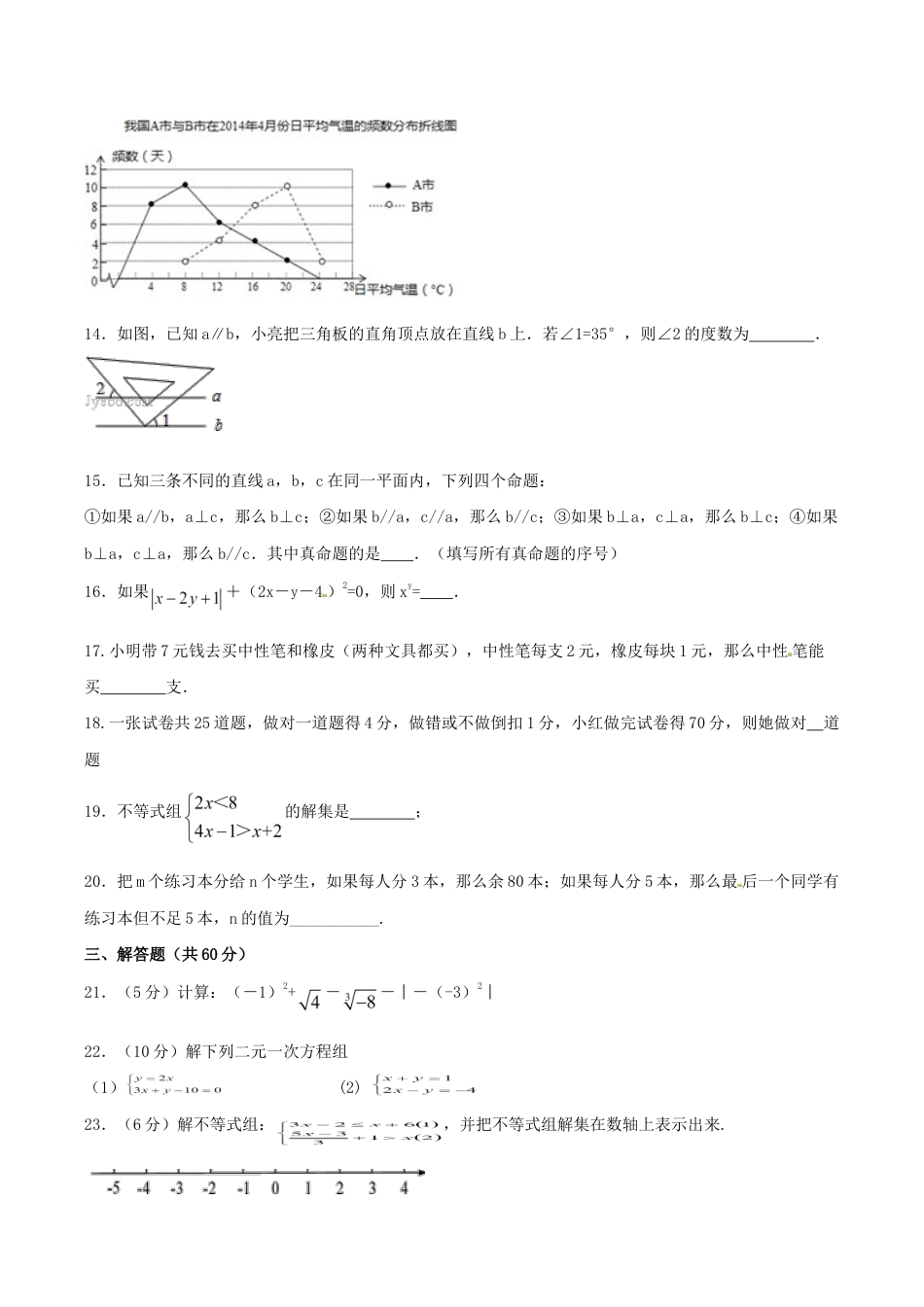 人教版数学七年级下册-期末测试卷01(A卷).doc_第3页