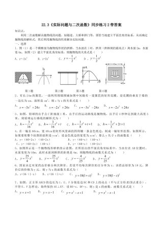人教版数学九年级上册22.3 实际问题与二次函数　　同步练习2 含答案.doc