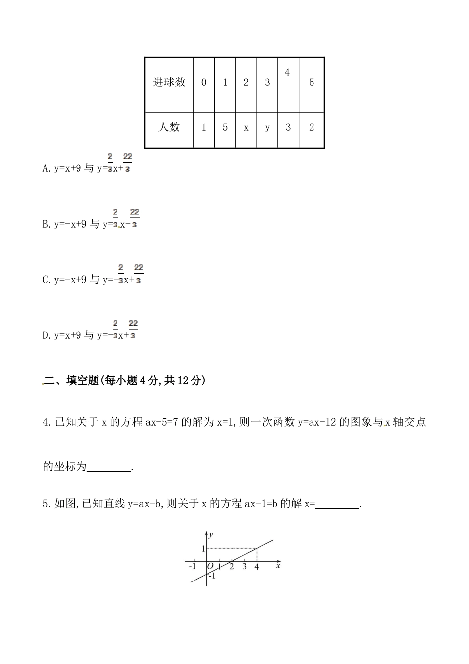 人教版数学八年级下册《一次函数与方程、不等式》基础测试卷及答案.doc_第2页