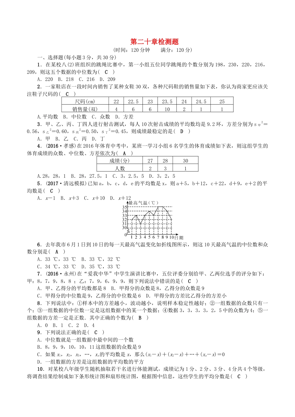 人教版数学八年级下册第二十章检测题.doc_第1页
