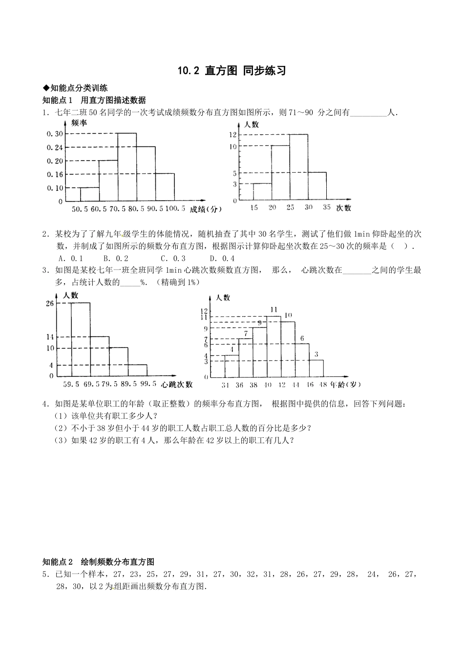 人教版数学七年级下册-10.2 直方图 检测题2.doc_第1页