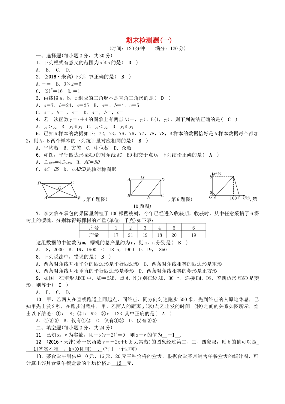 人教版数学八年级下册期末检测题(一).doc_第1页