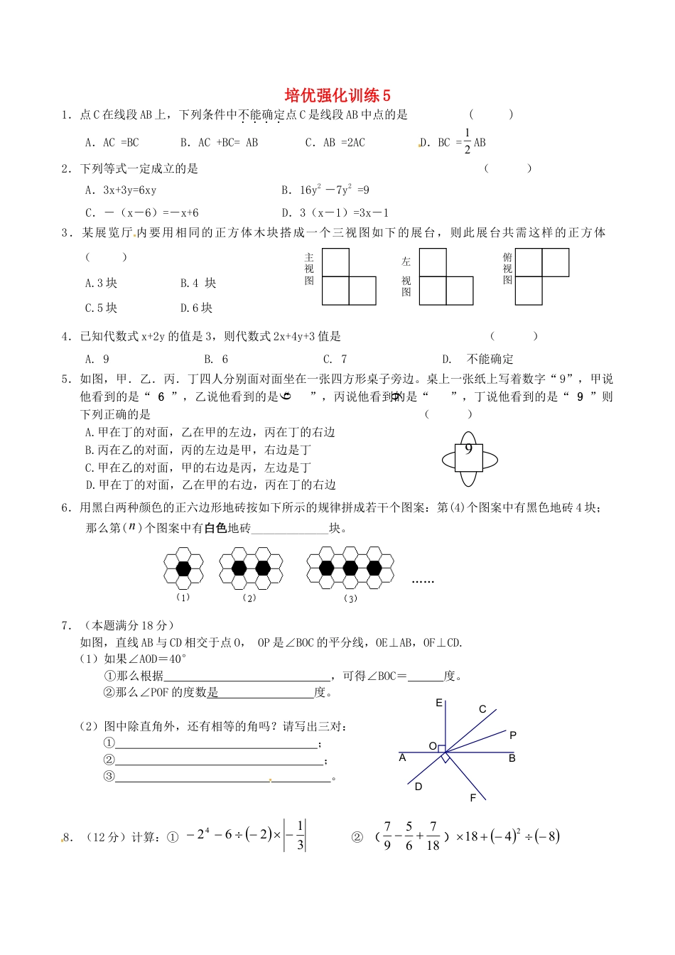 人教版数学七年级上册-培优强化训练5 新人教版.doc_第1页