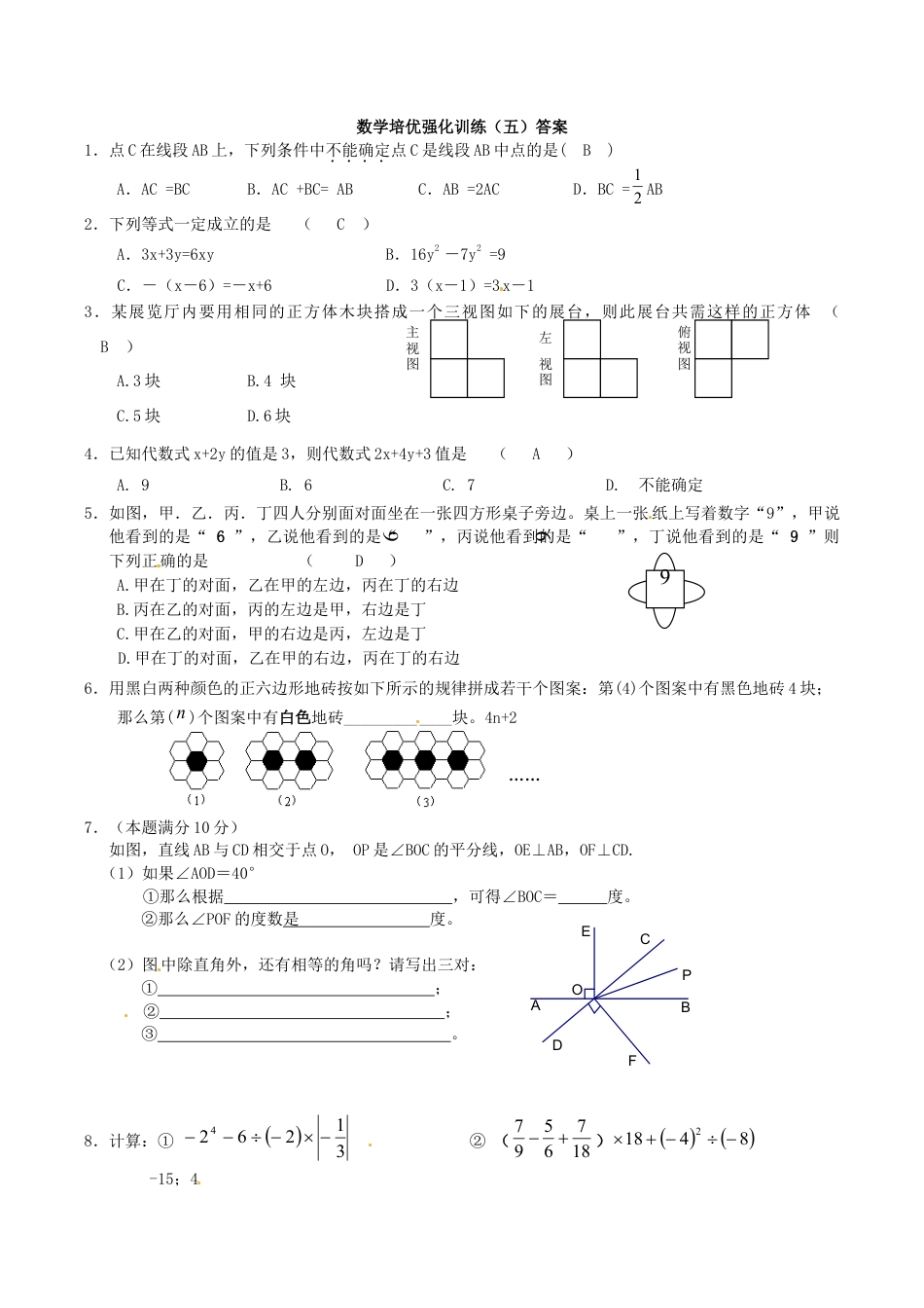 人教版数学七年级上册-培优强化训练5 新人教版.doc_第3页