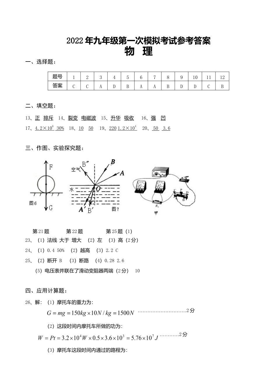 人教版九年级物理第一次模拟考试试题卷答案.doc_第1页