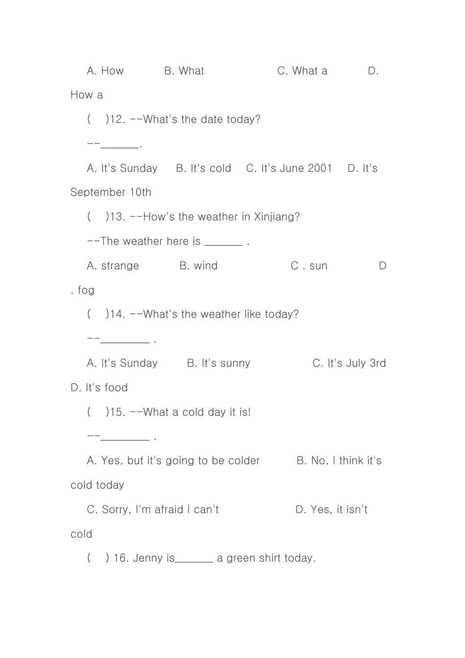 新人教版七年级英语下册Unit7It's raining!同步测试.doc_第3页
