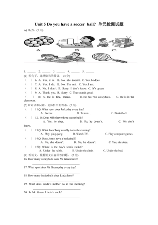 【人教版】七年级英语上册：Unit 5 Do you have a soccer ball .doc