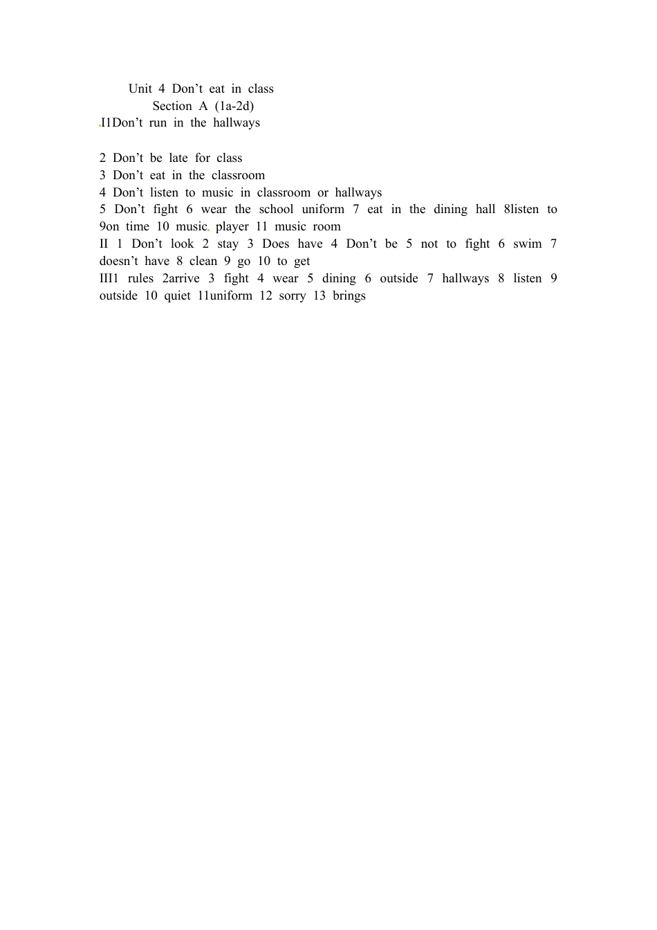 【人教版】七年级英语下册:Unit 4 Dont't eat in class Section A (1a-2d).doc_第3页