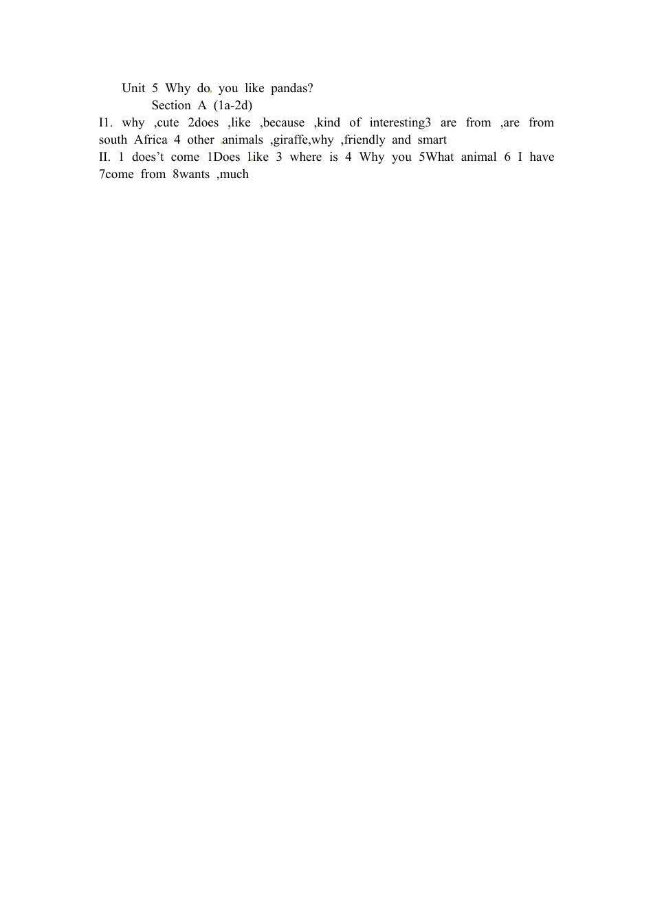 【人教版】七年级英语下册:Unit 5 Why do you like pandas Section A (1a-2d).doc_第3页