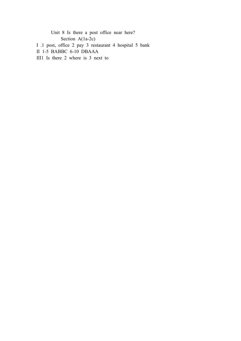 【人教版】七年级英语下册:Unit 8 Is there a post office near here Section A(1a-2c).doc_第3页