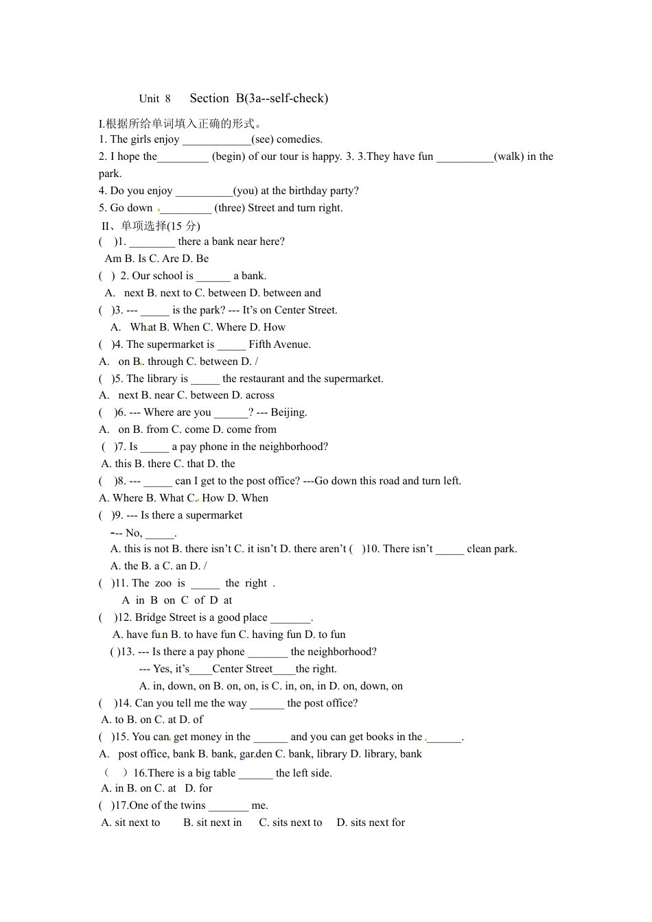 【人教版】七年级英语下册:Unit 8 Section B(3a--self-check).doc_第1页