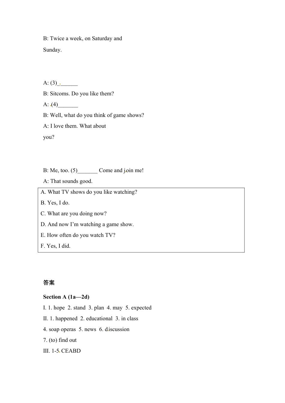 【人教版】英语八年级上册：unit5 练习1 四课时 含答案.doc_第2页