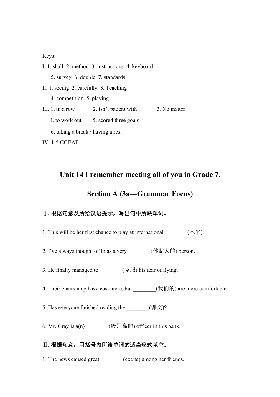 人教版初三英语九年级-Unit 14 I remember meeting all of you in Grade 7.(课时练).doc_第3页