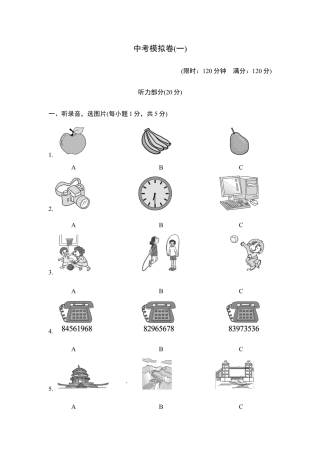 人教版初三英语九年级-中考模拟卷（一）.doc