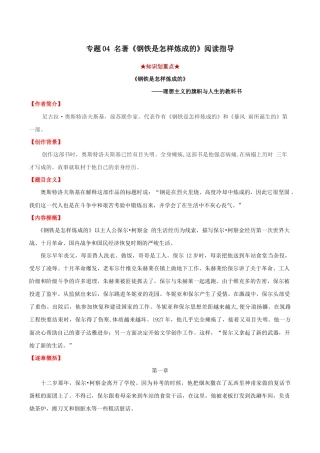 语文八年级下册 专题04 名著《钢铁是怎样炼成的》阅读指导（解析版）.docx