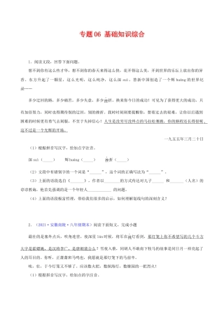 语文八年级下册 专题06：基础综合（原卷版）.docx