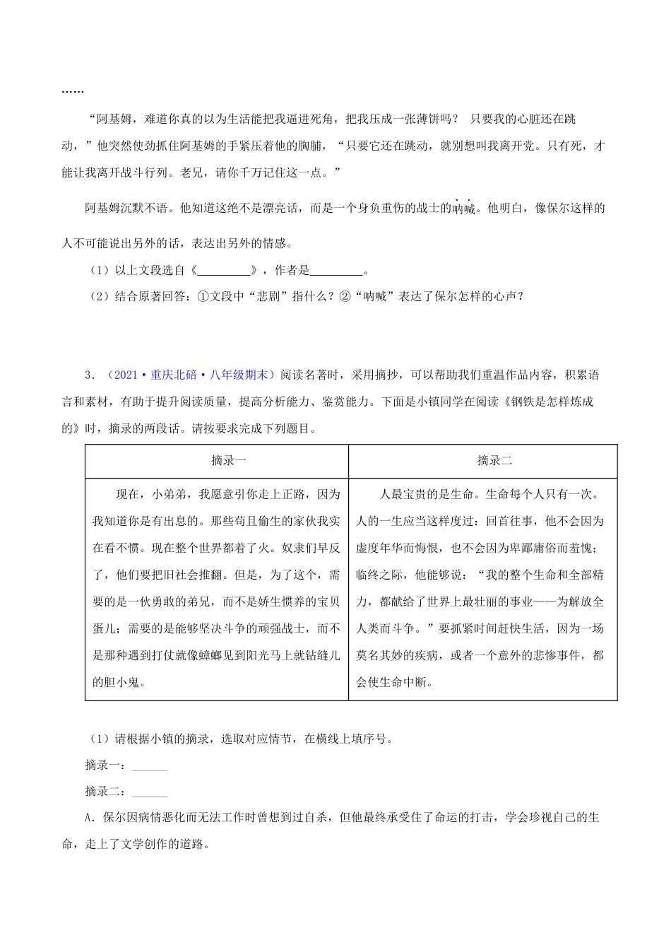 语文八年级下册 专题07:名著阅读(原卷版).docx_第2页