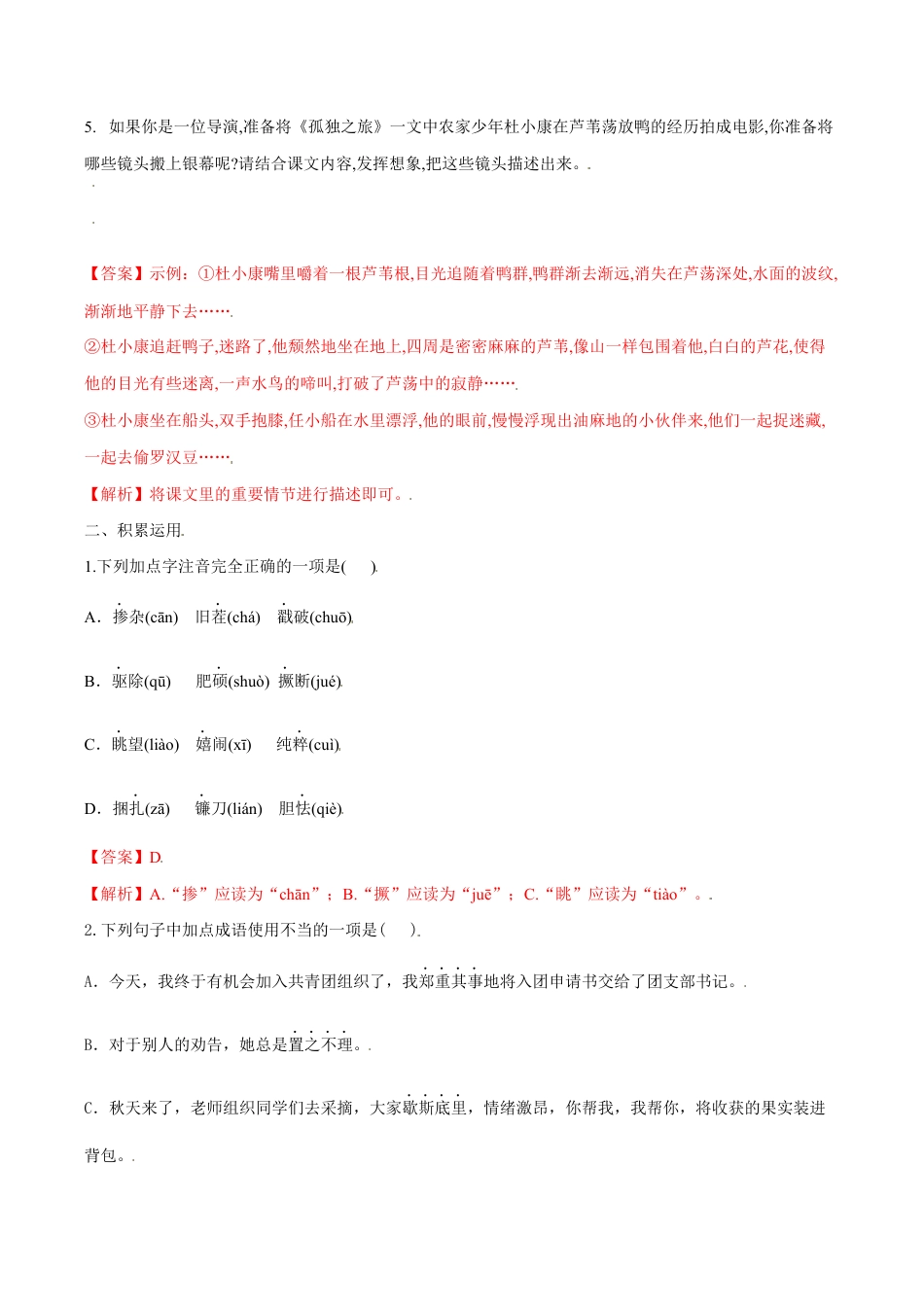 语文九年级上册 第17课 孤独之旅(解析版).docx_第2页